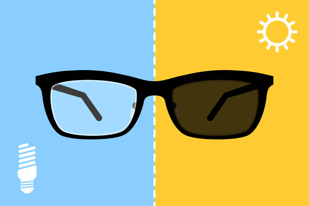 graphic of transition glasses showing light and dark lenses